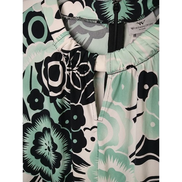 Worthington Petite V High Neck Aqua Black Pullover Blouse Size PXL - Picture 3 of 11